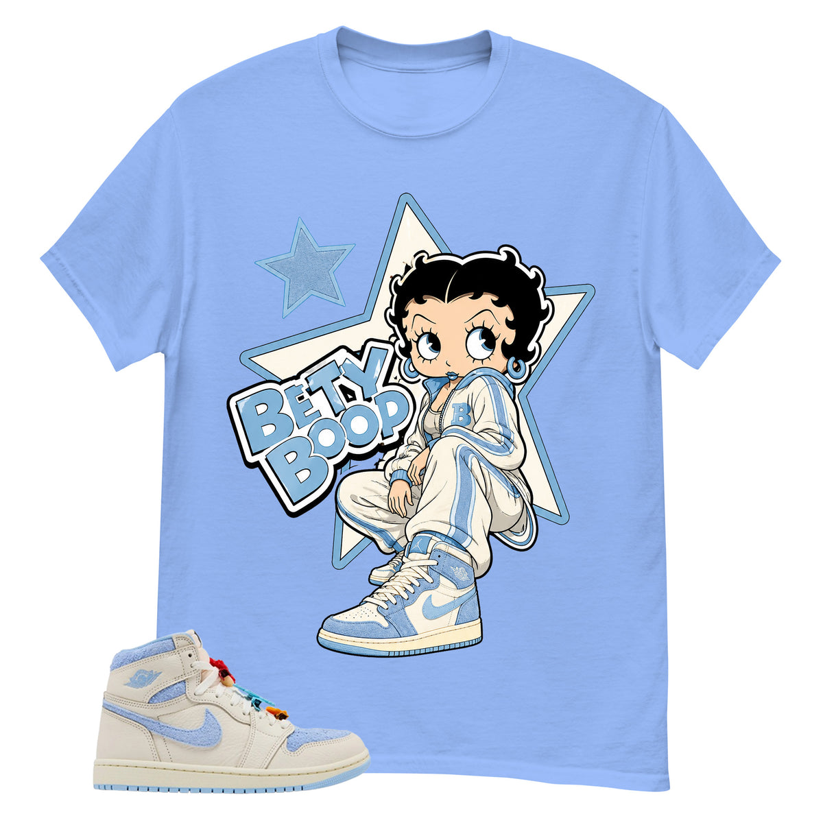 Blue Pale Ivory Pyschic Blue Wmns 1s Shirt Betty Boop Star Graphic