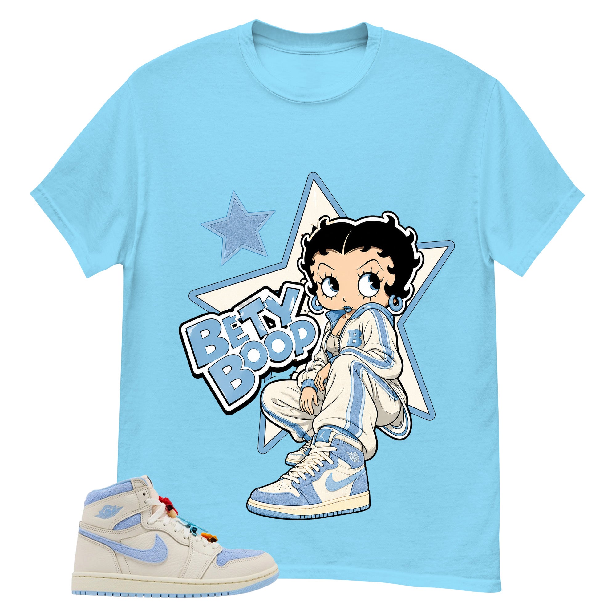 Blue Pale Ivory Pyschic Blue Wmns 1s Shirt Betty Boop Star Graphic