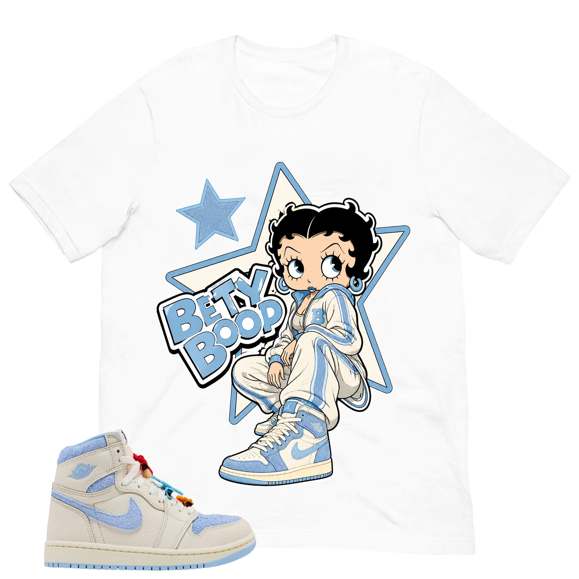 Blue Pale Ivory Pyschic Blue Wmns 1s Shirt Betty Boop Star Graphic