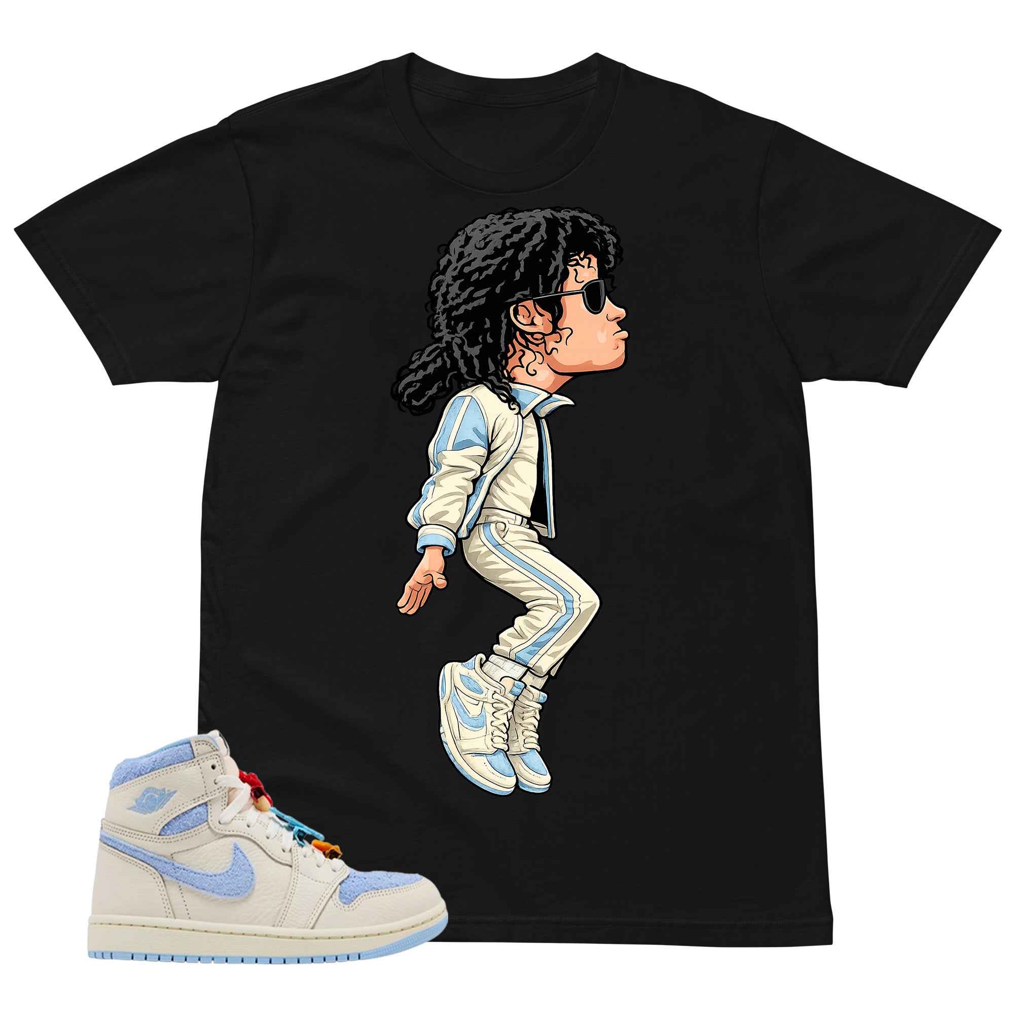 Blue Pale Ivory Pyschic Blue Wmns 1s Shirt Micheal Jackson Tiptoe Graphic