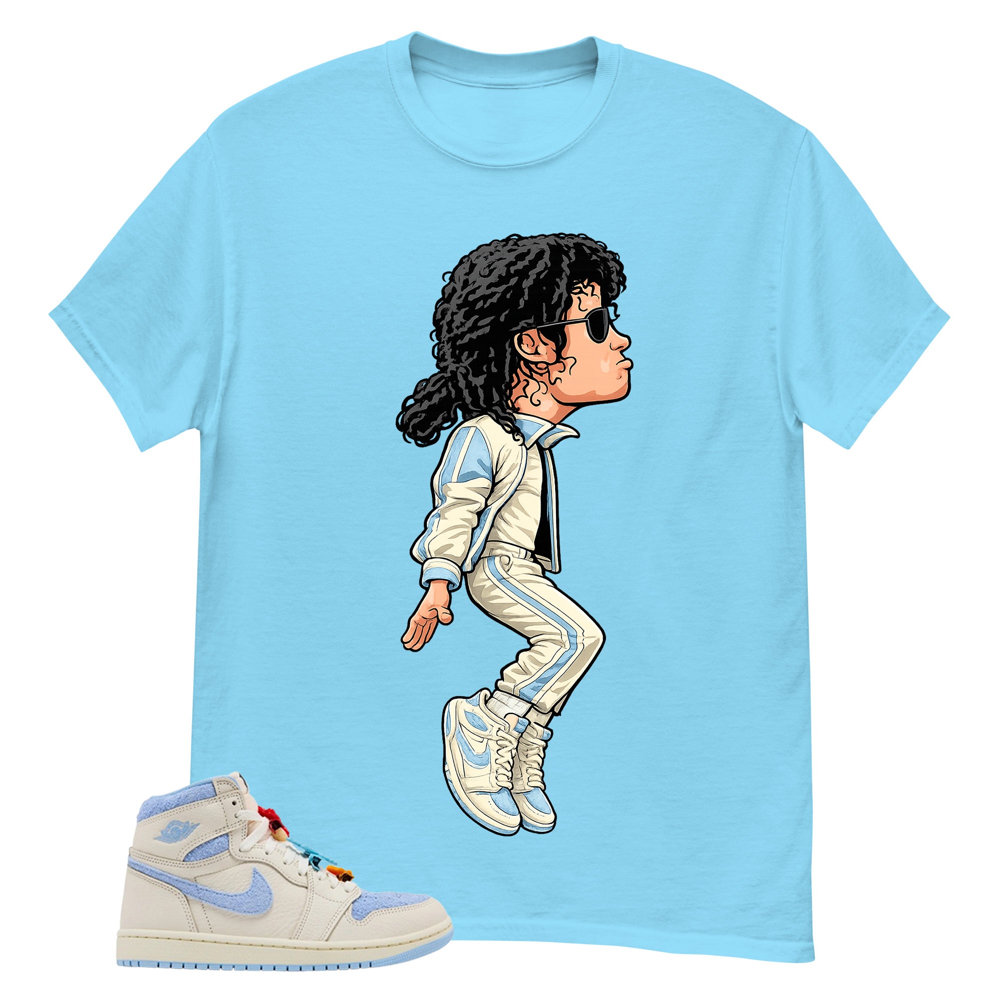 Blue Pale Ivory Pyschic Blue Wmns 1s Shirt Micheal Jackson Tiptoe Graphic