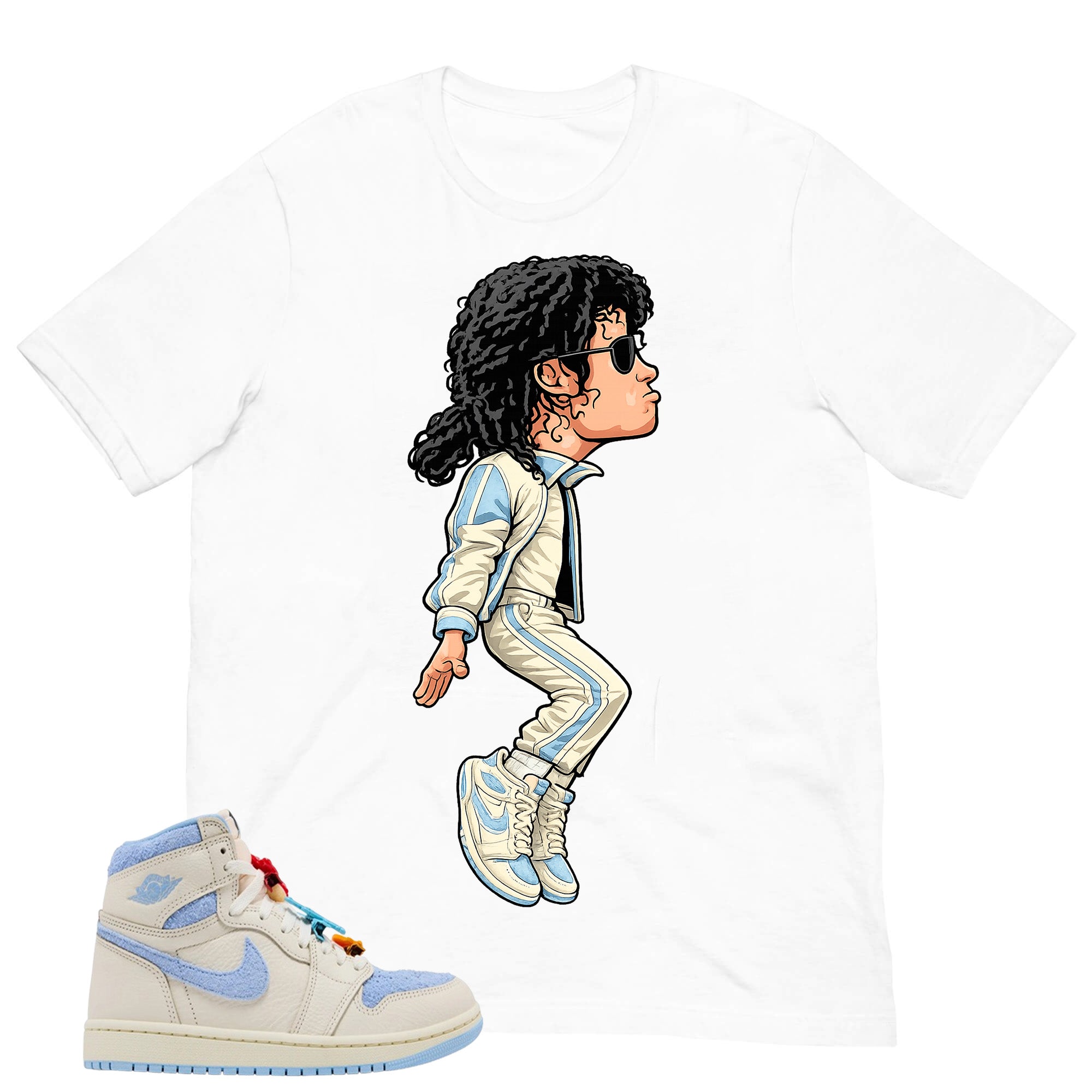 Blue Pale Ivory Pyschic Blue Wmns 1s Shirt Micheal Jackson Tiptoe Graphic