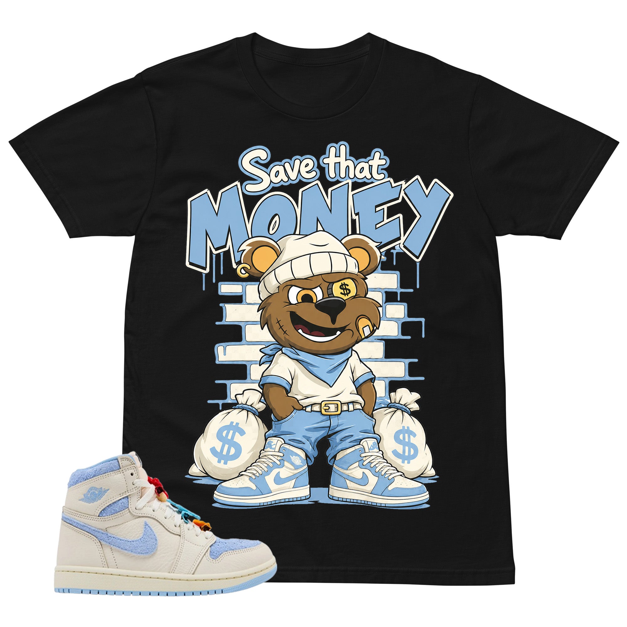 Blue Pale Ivory Pyschic Blue Wmns 1s Shirt Save That Money Graphic