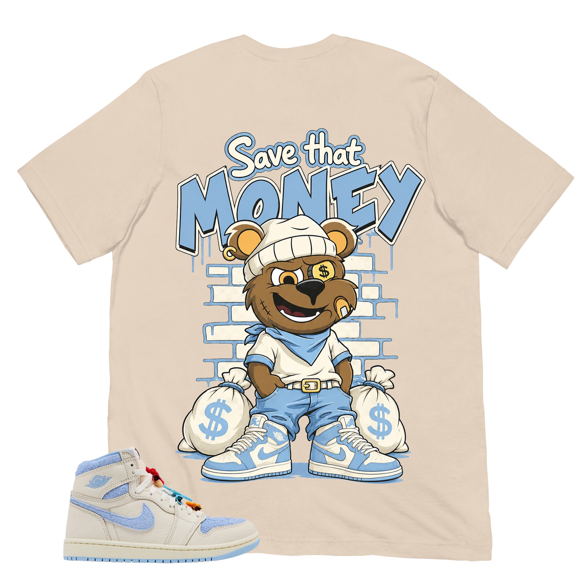 Blue Pale Ivory Pyschic Blue Wmns 1s Shirt Save That Money Graphic