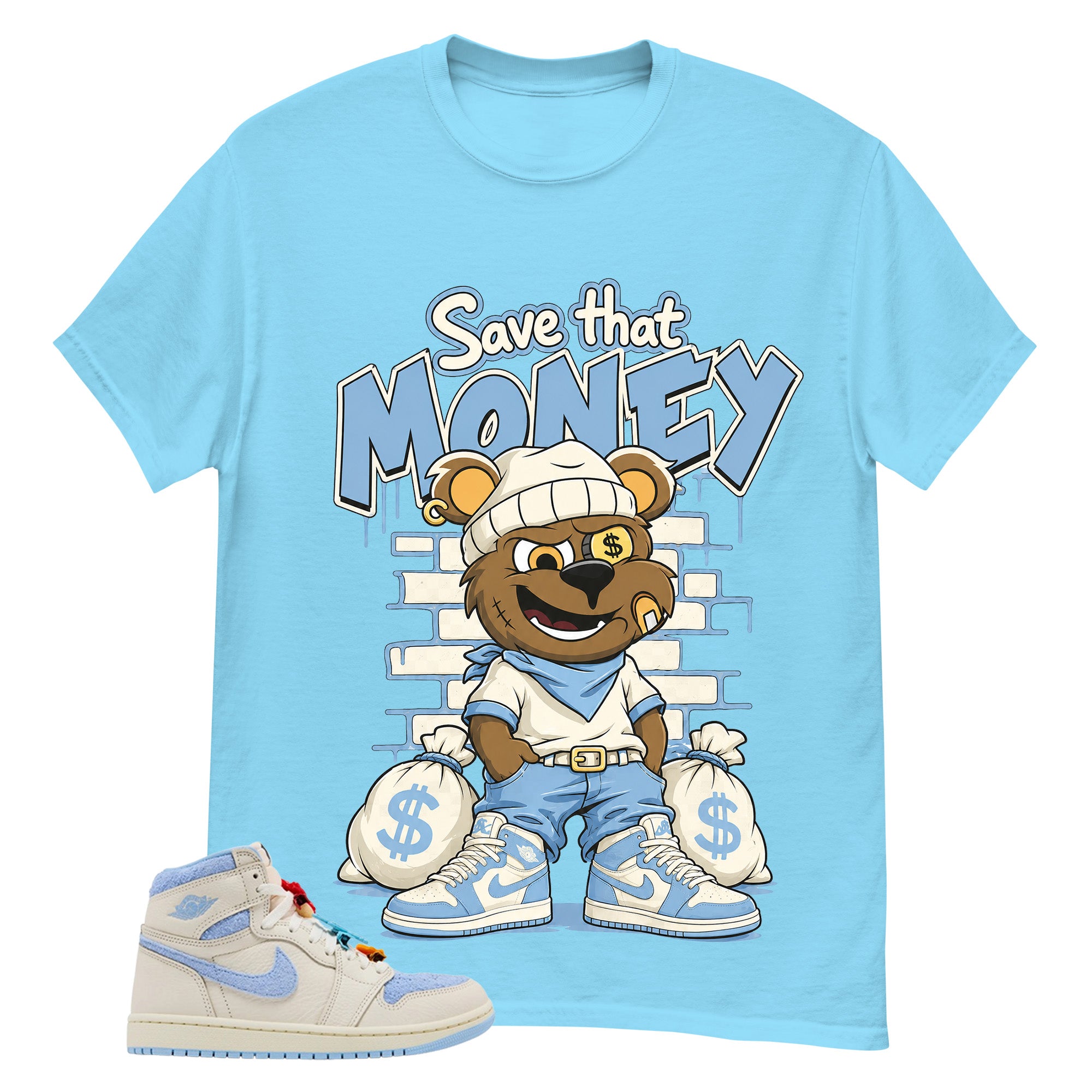 Blue Pale Ivory Pyschic Blue Wmns 1s Shirt Save That Money Graphic