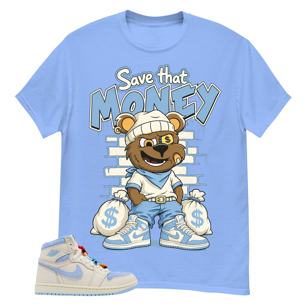 Blue Pale Ivory Pyschic Blue Wmns 1s Shirt Save That Money Graphic