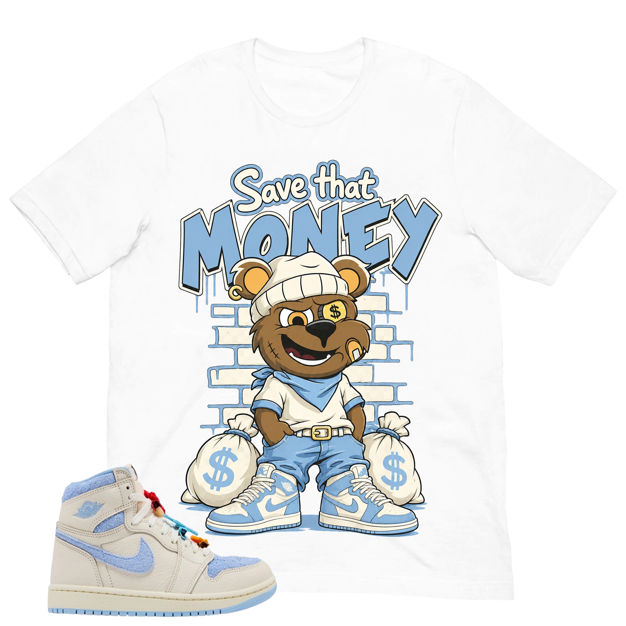 Blue Pale Ivory Pyschic Blue Wmns 1s Shirt Save That Money Graphic