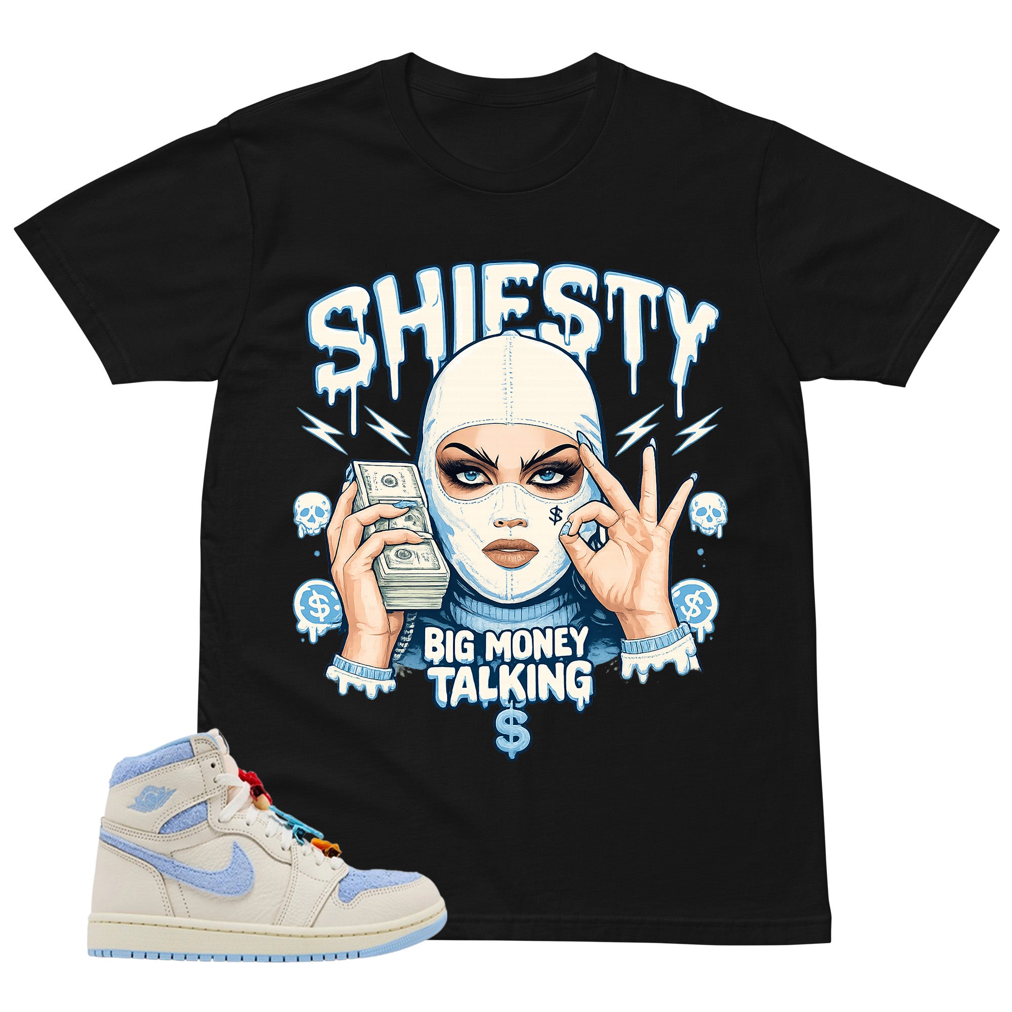 Blue Pale Ivory Pyschic Blue Wmns 1s Shirt Shiesty Big Money Talking Graphic