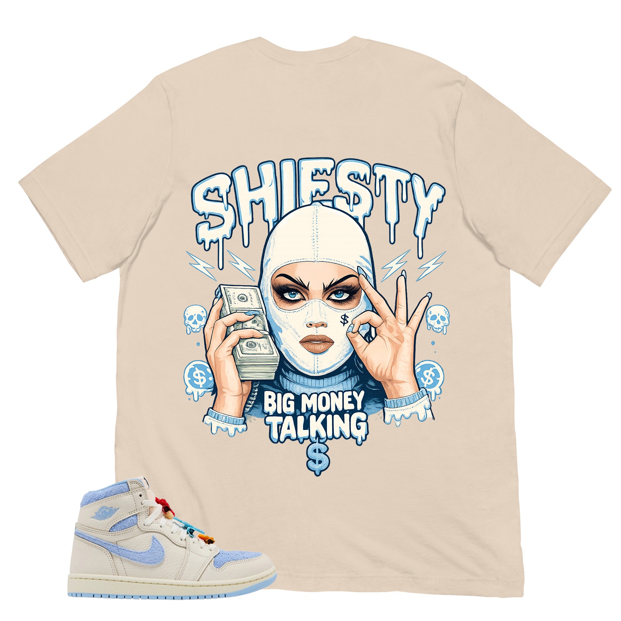 Blue Pale Ivory Pyschic Blue Wmns 1s Shirt Shiesty Big Money Talking Graphic