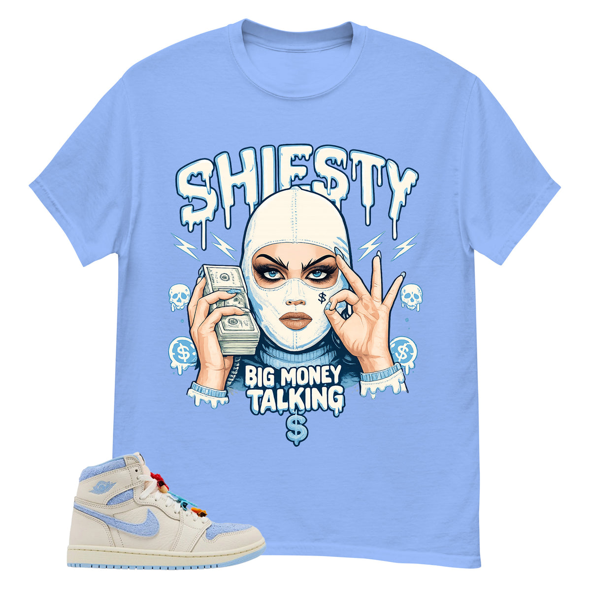 Blue Pale Ivory Pyschic Blue Wmns 1s Shirt Shiesty Big Money Talking Graphic