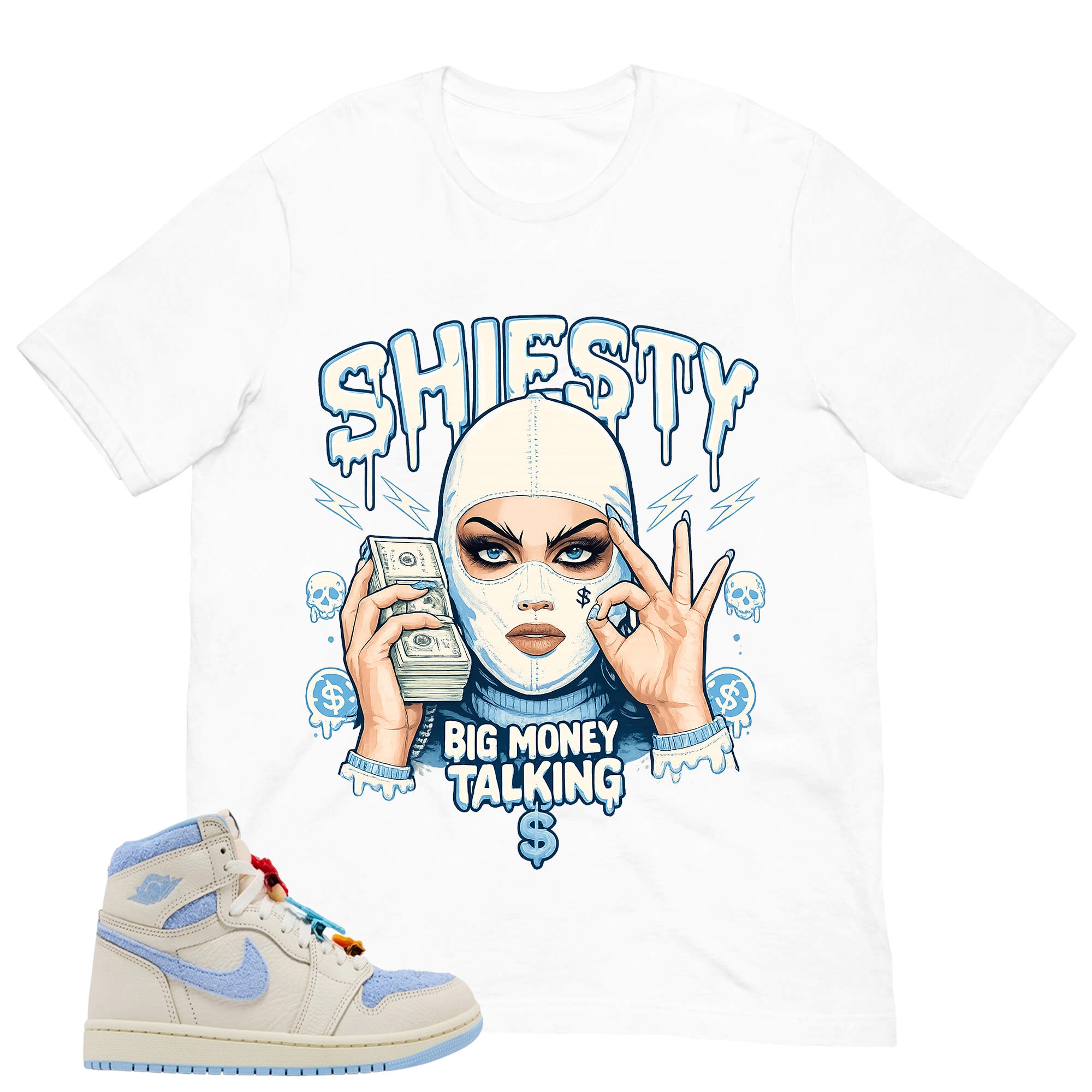 Blue Pale Ivory Pyschic Blue Wmns 1s Shirt Shiesty Big Money Talking Graphic