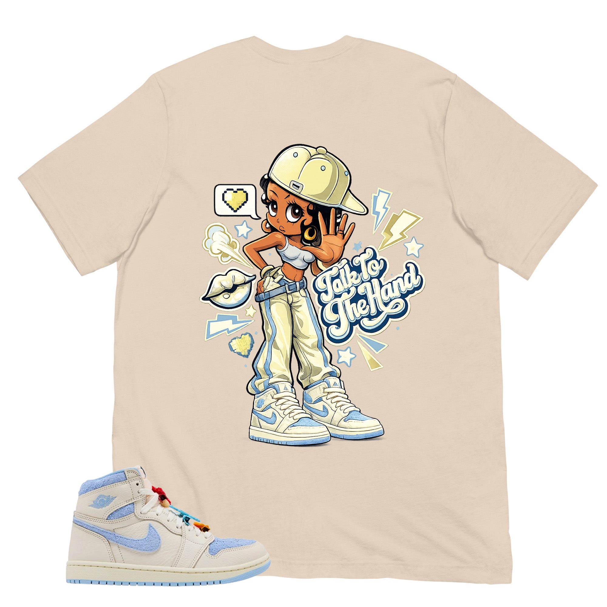 Blue Pale Ivory Pyschic Blue Wmns 1s Shirt Talk To The Hand Graphic