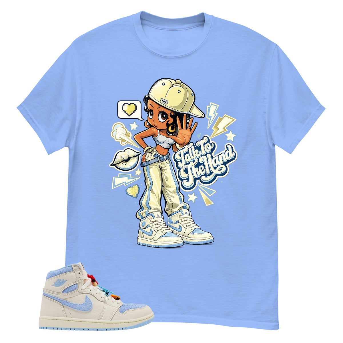 Blue Pale Ivory Pyschic Blue Wmns 1s Shirt Talk To The Hand Graphic