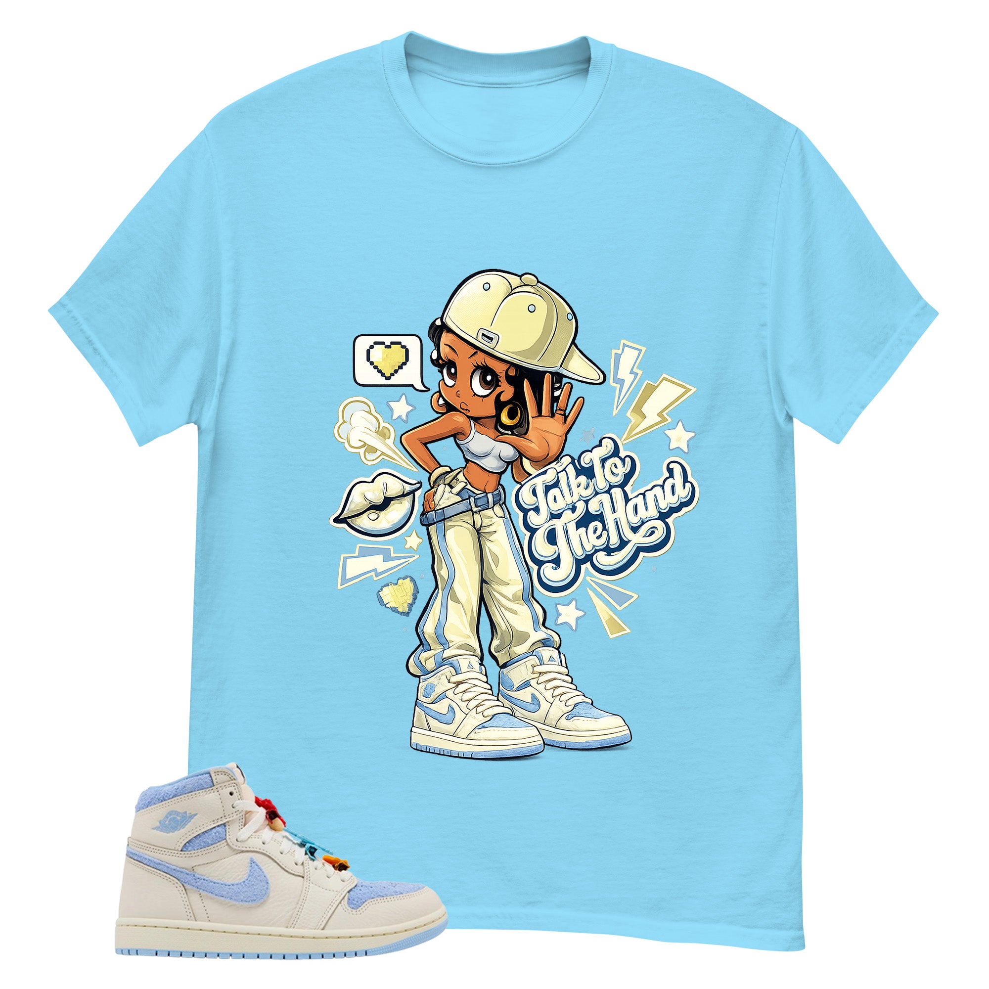 Blue Pale Ivory Pyschic Blue Wmns 1s Shirt Talk To The Hand Graphic