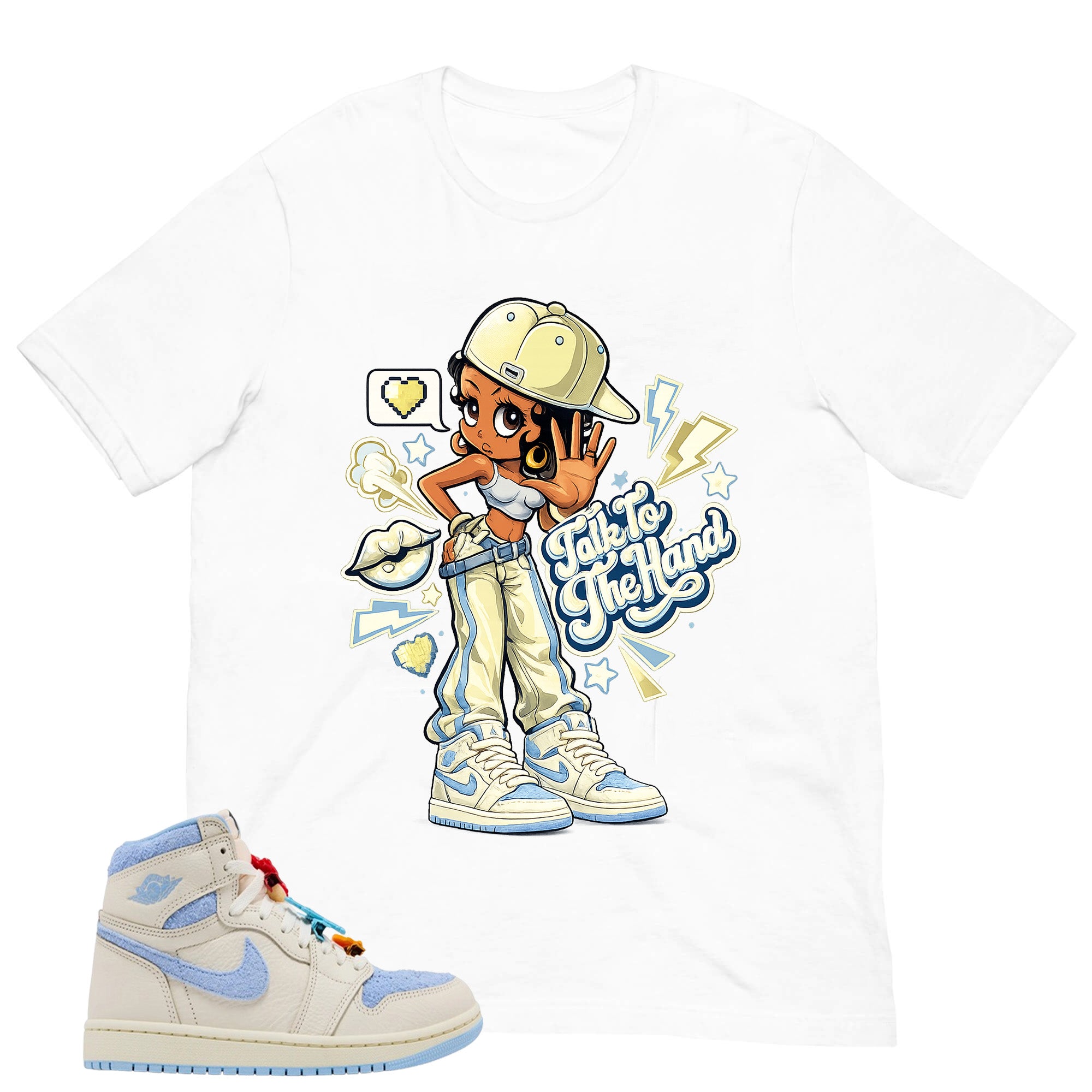 Blue Pale Ivory Pyschic Blue Wmns 1s Shirt Talk To The Hand Graphic
