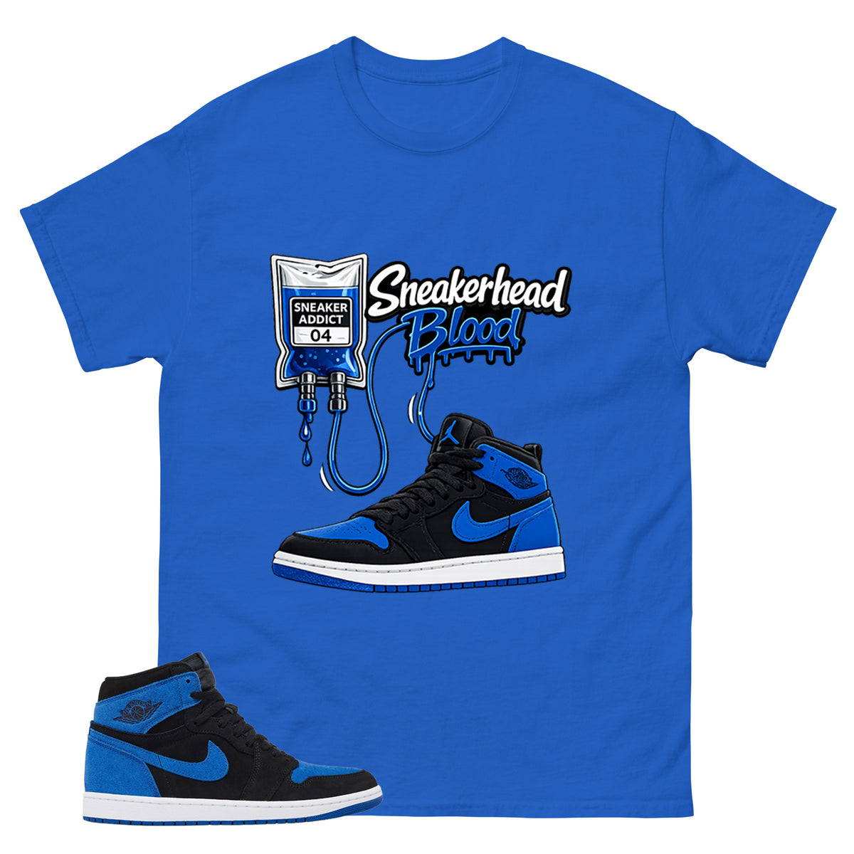 Blue Royal Reimagined 1s Zadago Shirt Sneakerhead Blood Graphic