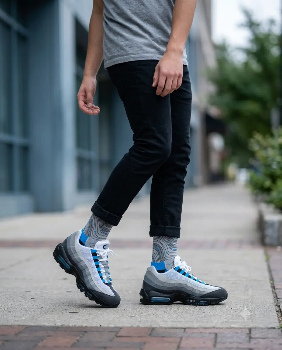 Blue Spark Sneaker Match Socks – Air Max 95 OG Inspired Mid-Calf Crew Socks