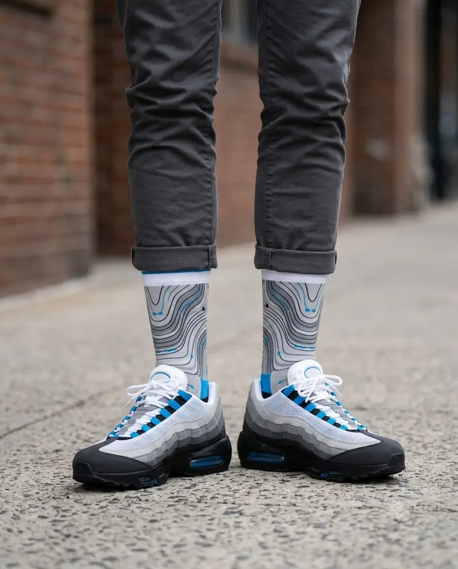 Blue Spark Sneaker Match Socks – Air Max 95 OG Inspired Mid-Calf Crew Socks