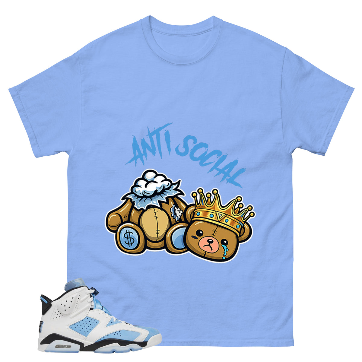 Blue UNC Home 6s Zadago Shirt Anti Social Graphic