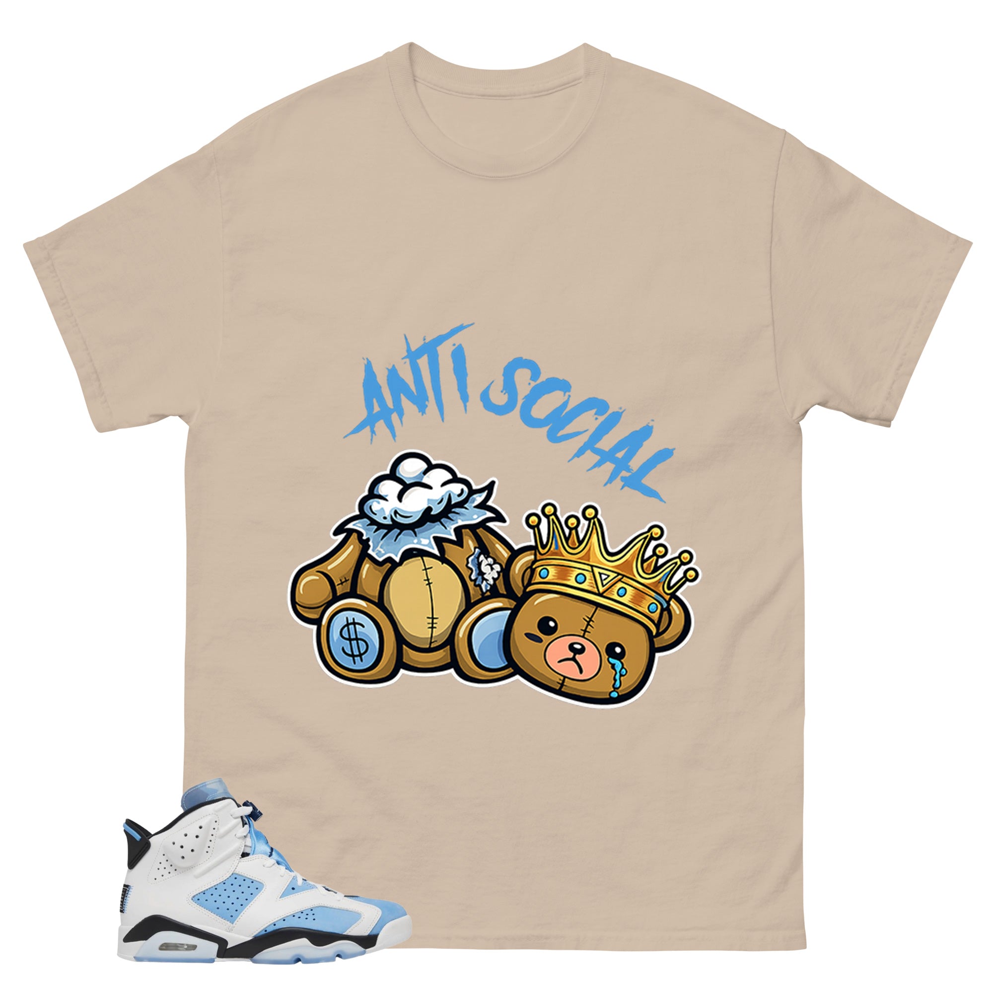 Blue UNC Home 6s Zadago Shirt Anti Social Graphic