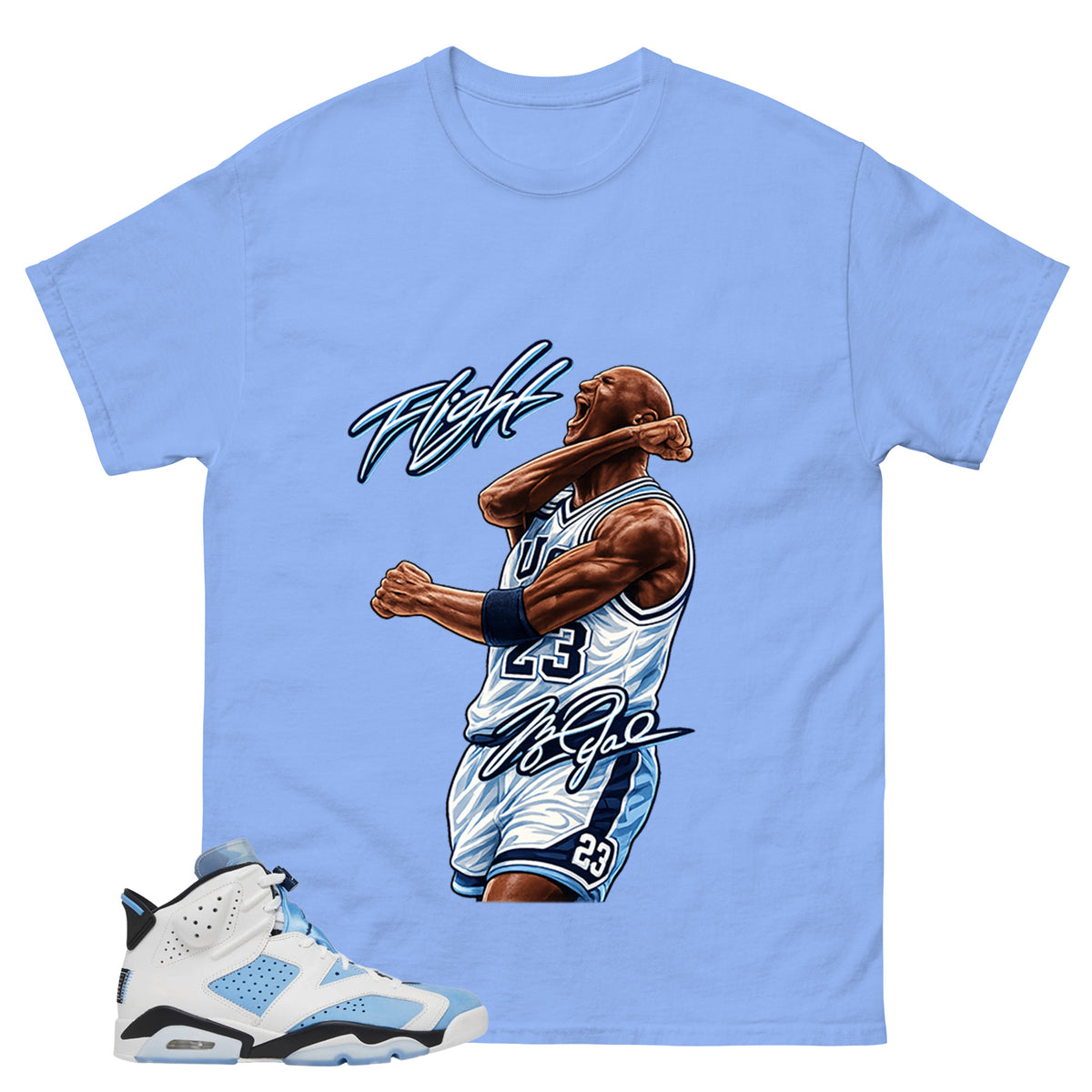 Blue UNC Home 6s Zadago Shirt Flight Victory MJ Graphic