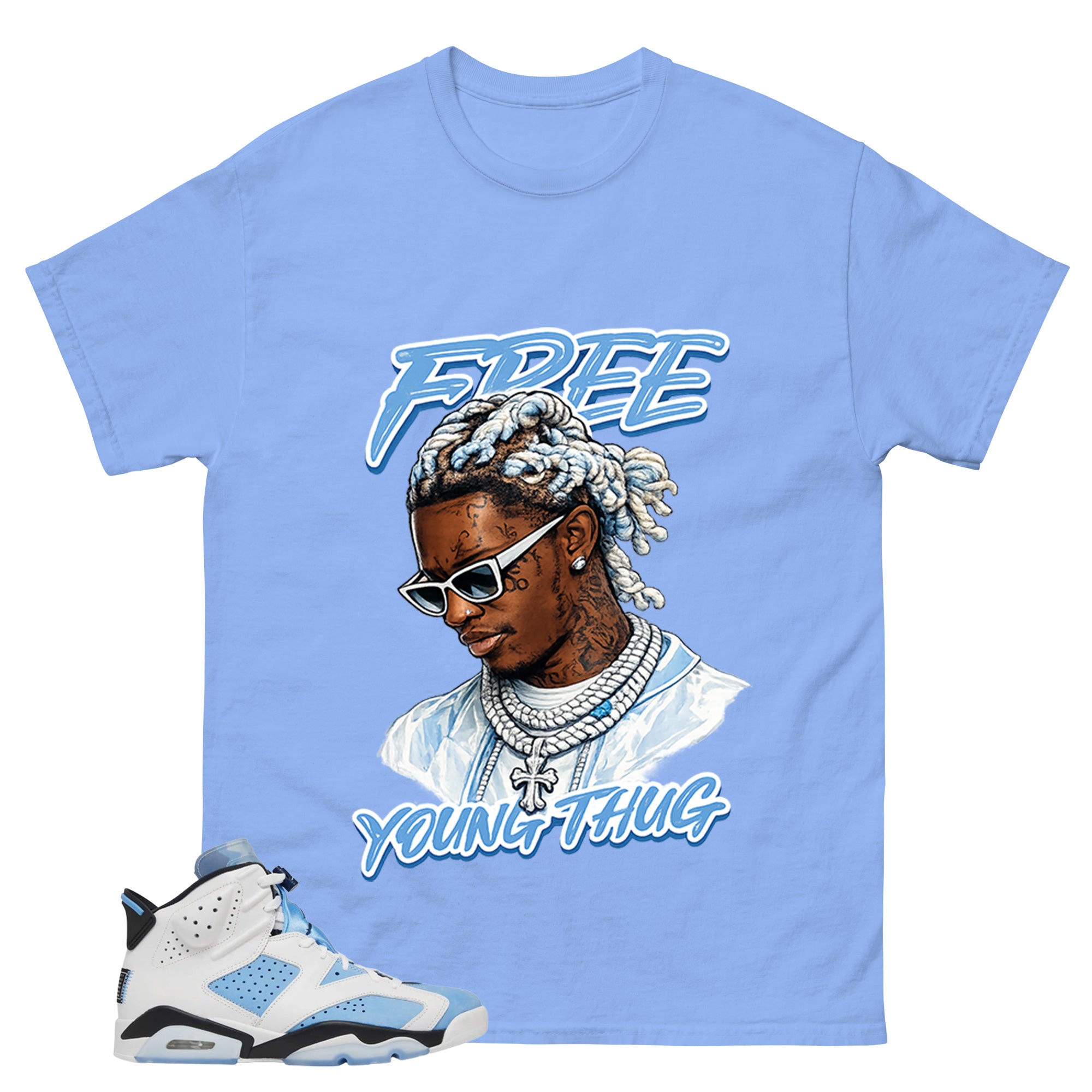 Blue UNC Home 6s Zadago Shirt Free Young Thug Graphic