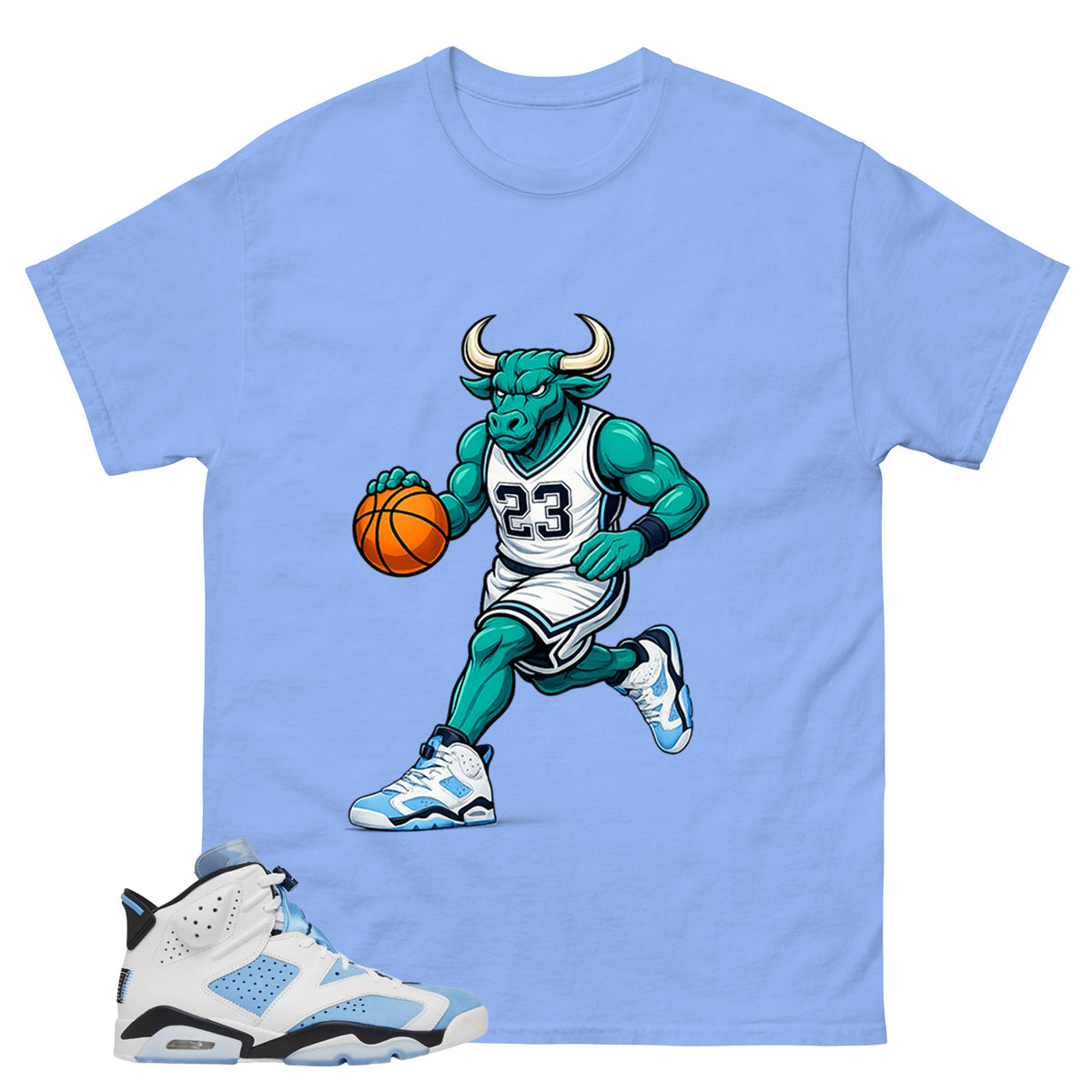Blue UNC Home 6s Zadago Shirt Raging Bull Graphic