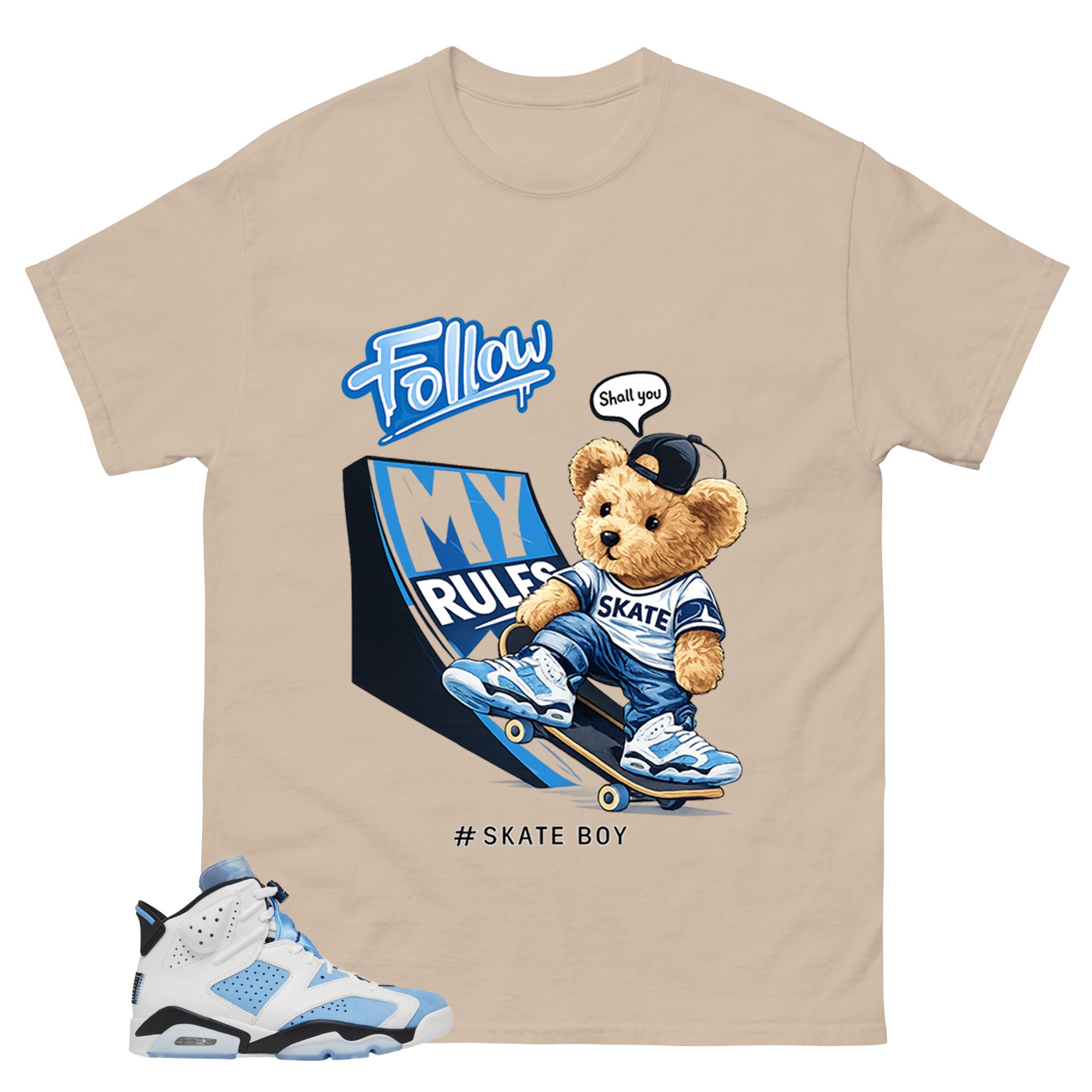 Blue UNC Home 6s Zadago Shirt Skate Boy Graphic