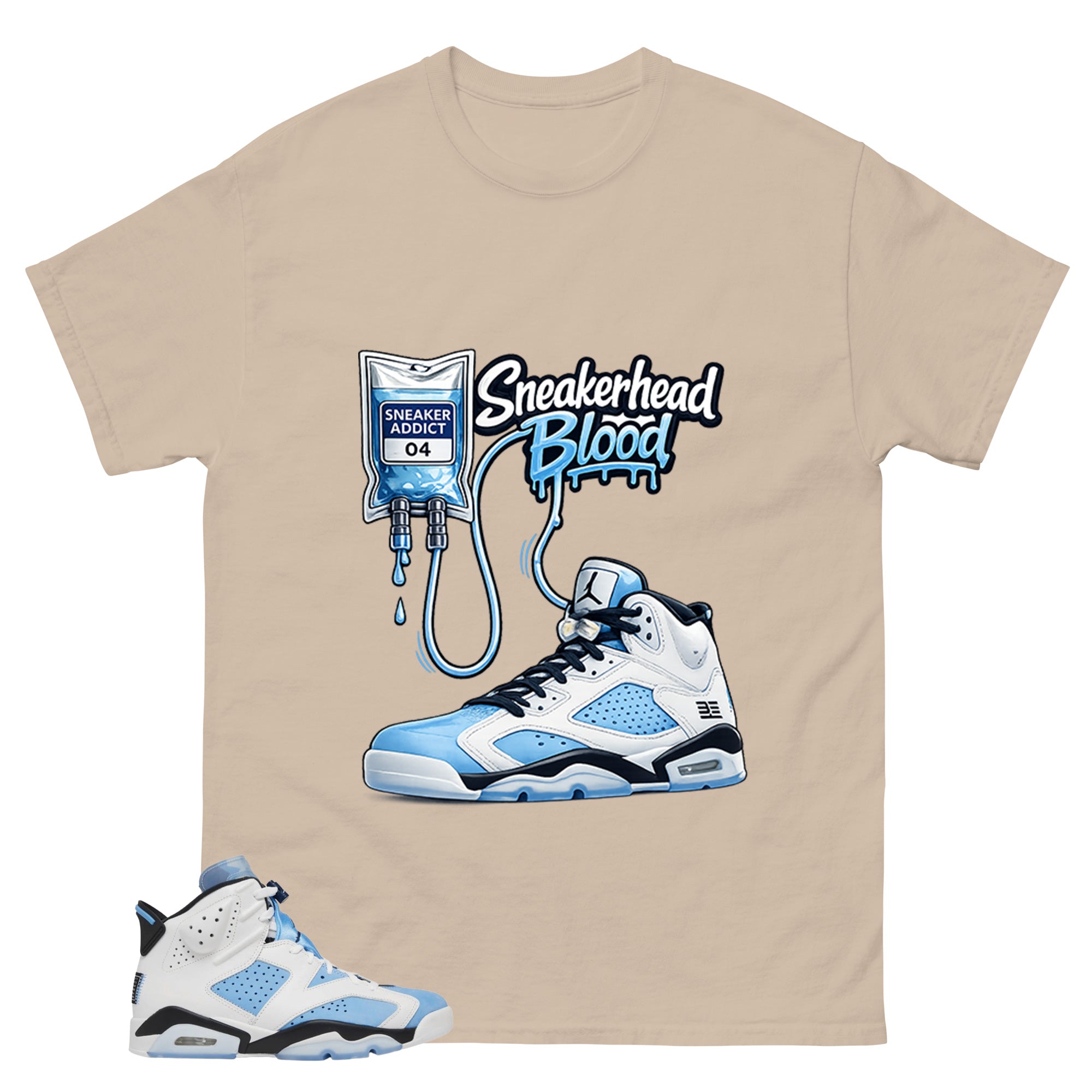 Blue UNC Home 6s Zadago Shirt Sneakerhead Blood Graphic