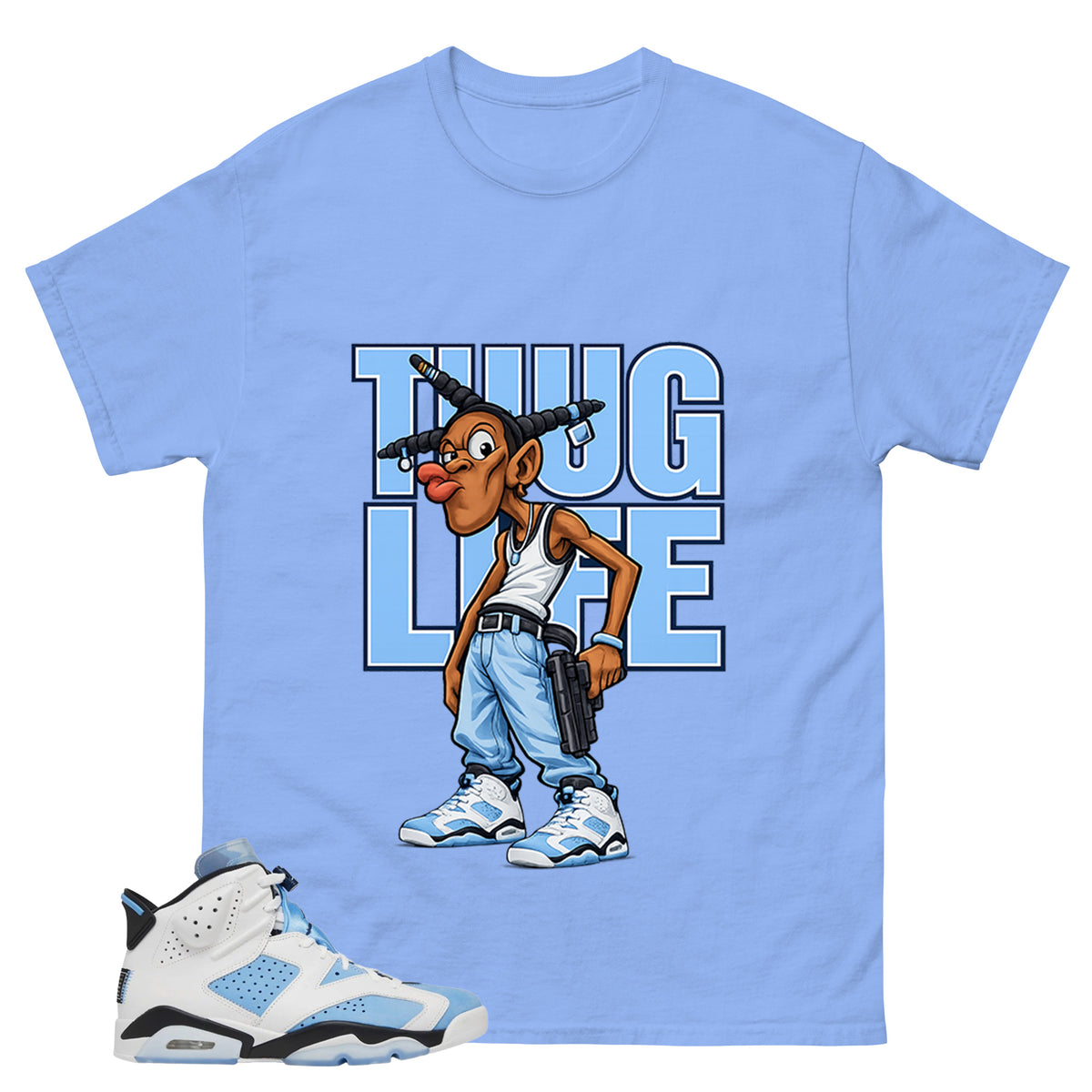 Blue UNC Home 6s Zadago Shirt Thug Life Graphic