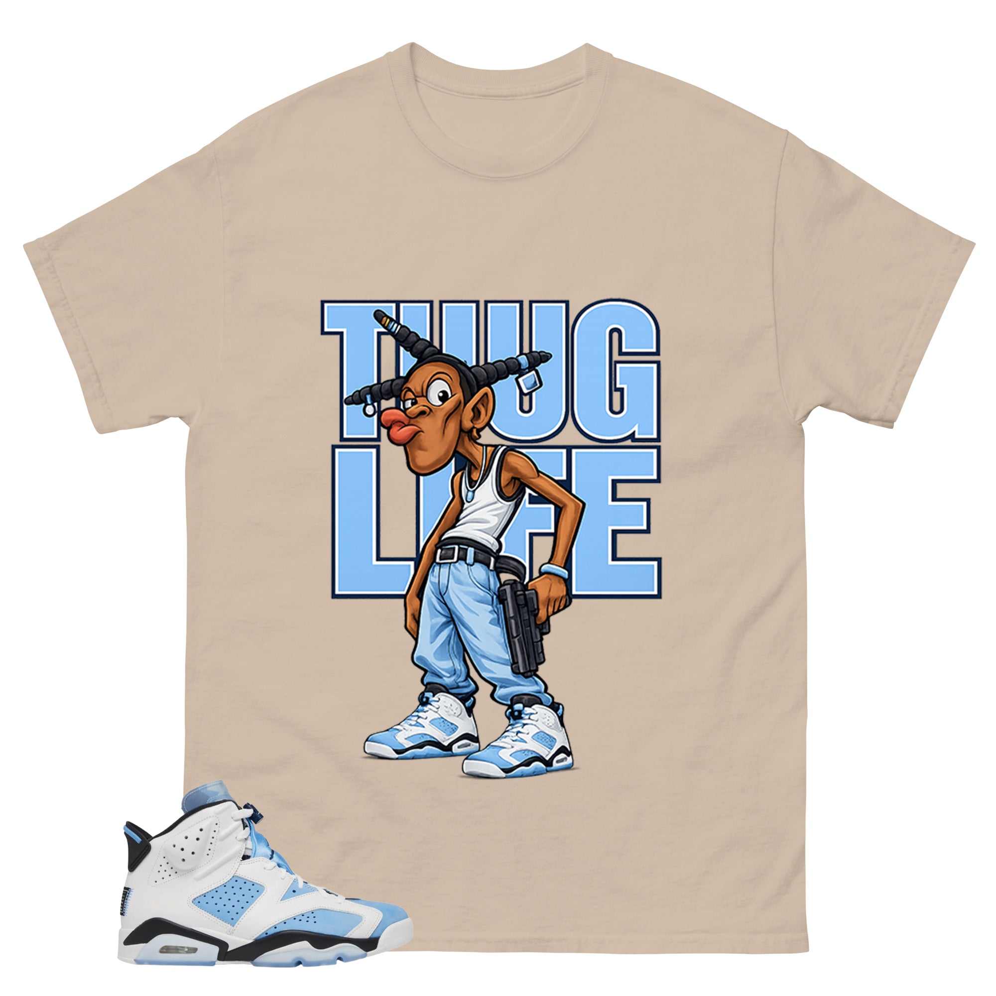Blue UNC Home 6s Zadago Shirt Thug Life Graphic