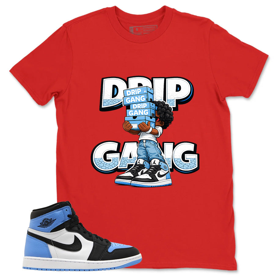 Blue UNC Toe 1s Zadago Shirt Drip Gang Graphic