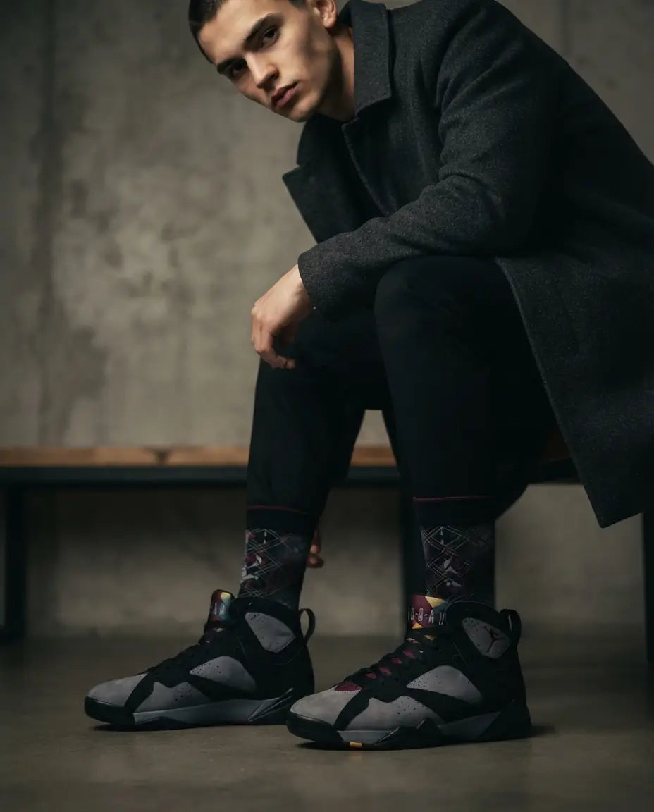 Bordeaux Sneaker Match Socks – Air Jordan 7 Retro Bordeaux 2011 Inspired Mid-Calf Crew Socks