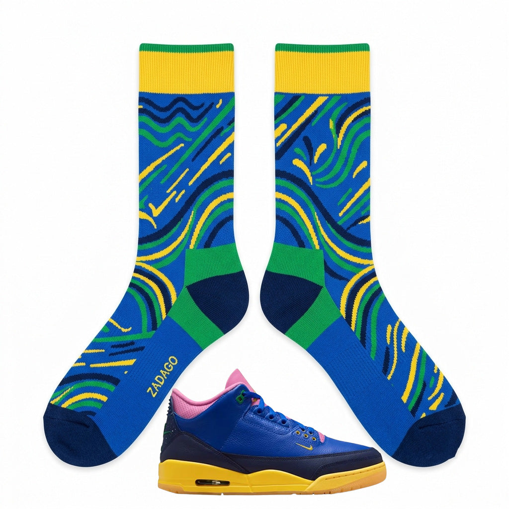 Brazil Sneaker Match Socks – Air Jordan 3 Inspired Mid-Calf Crew Socks