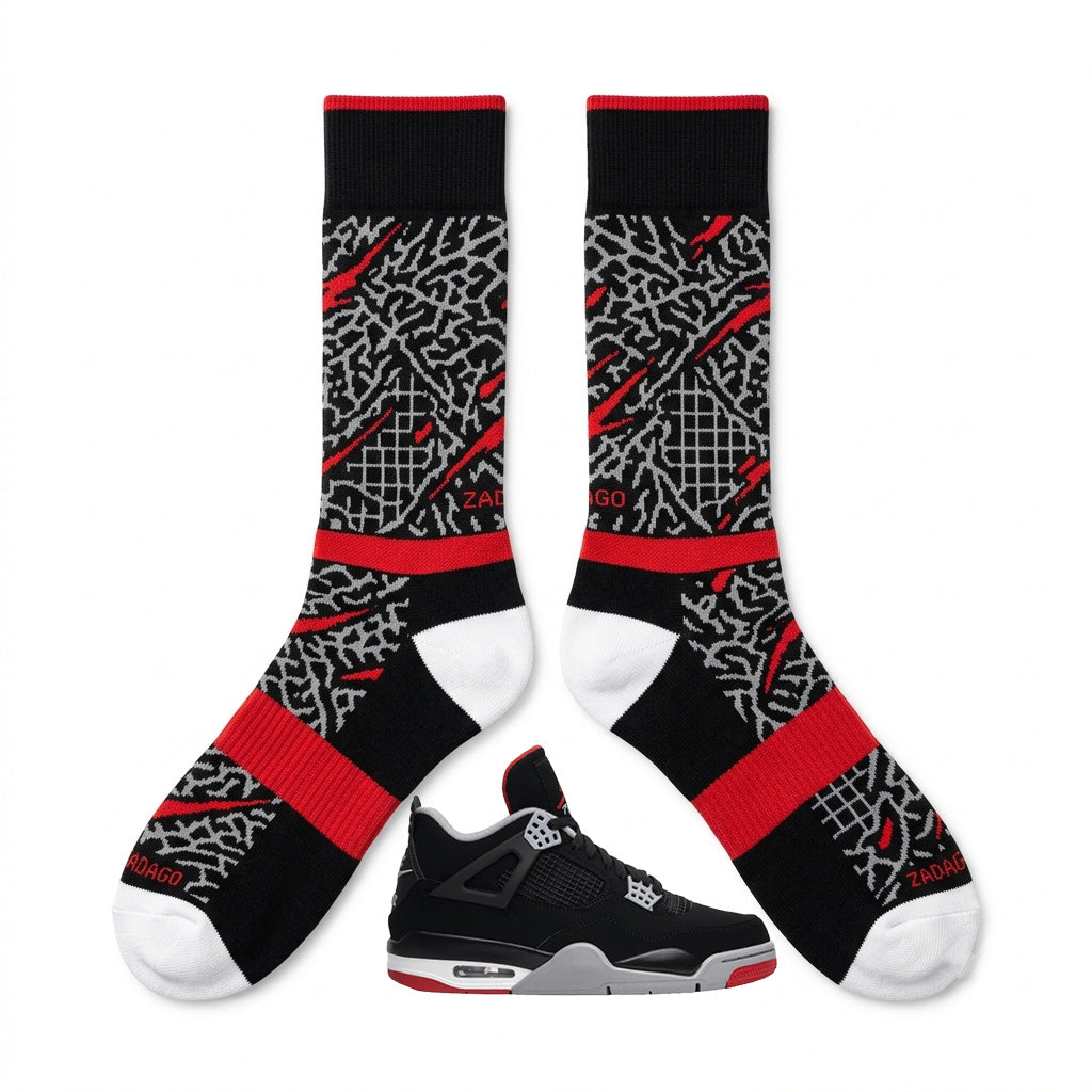 Bred OG Socks – Air Jordan 4 Retro Inspired Mid-Calf Unisex Crew Socks