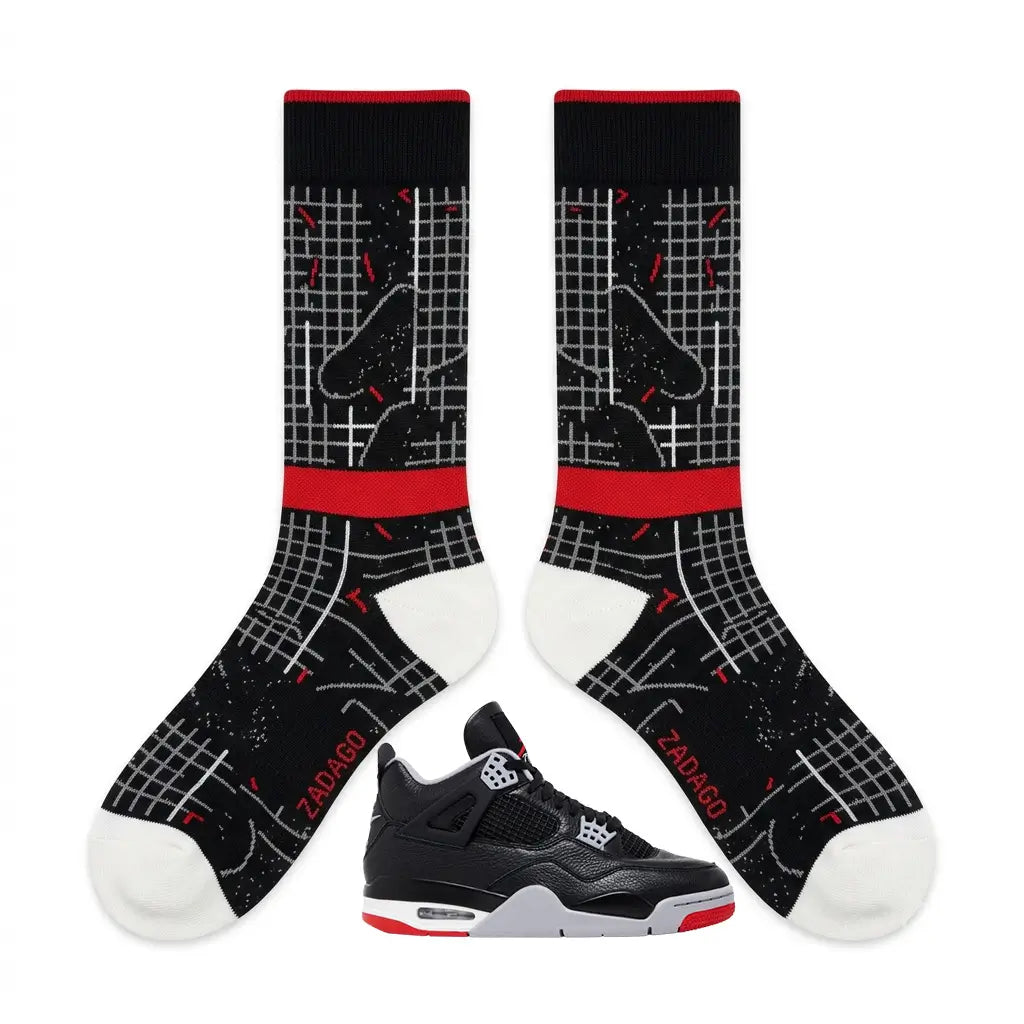 Bred Reimagined Socks – Air Jordan 4 Inspired Mid-Calf Unisex Crew Socks
