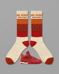 Brick By Brick Sneaker Match Socks – Nigel Sylvester x Air Jordan 4 Retro OG SP Inspired Mid-Calf Crew Socks