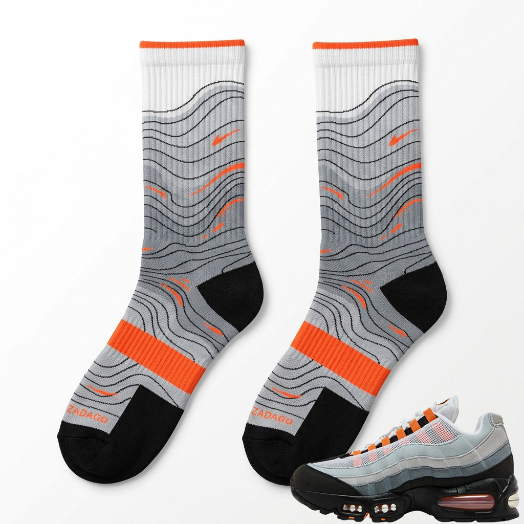 Bright Mandarin Sneaker Match Socks – Air Max 95 Inspired Mid-Calf Crew Socks Unisex