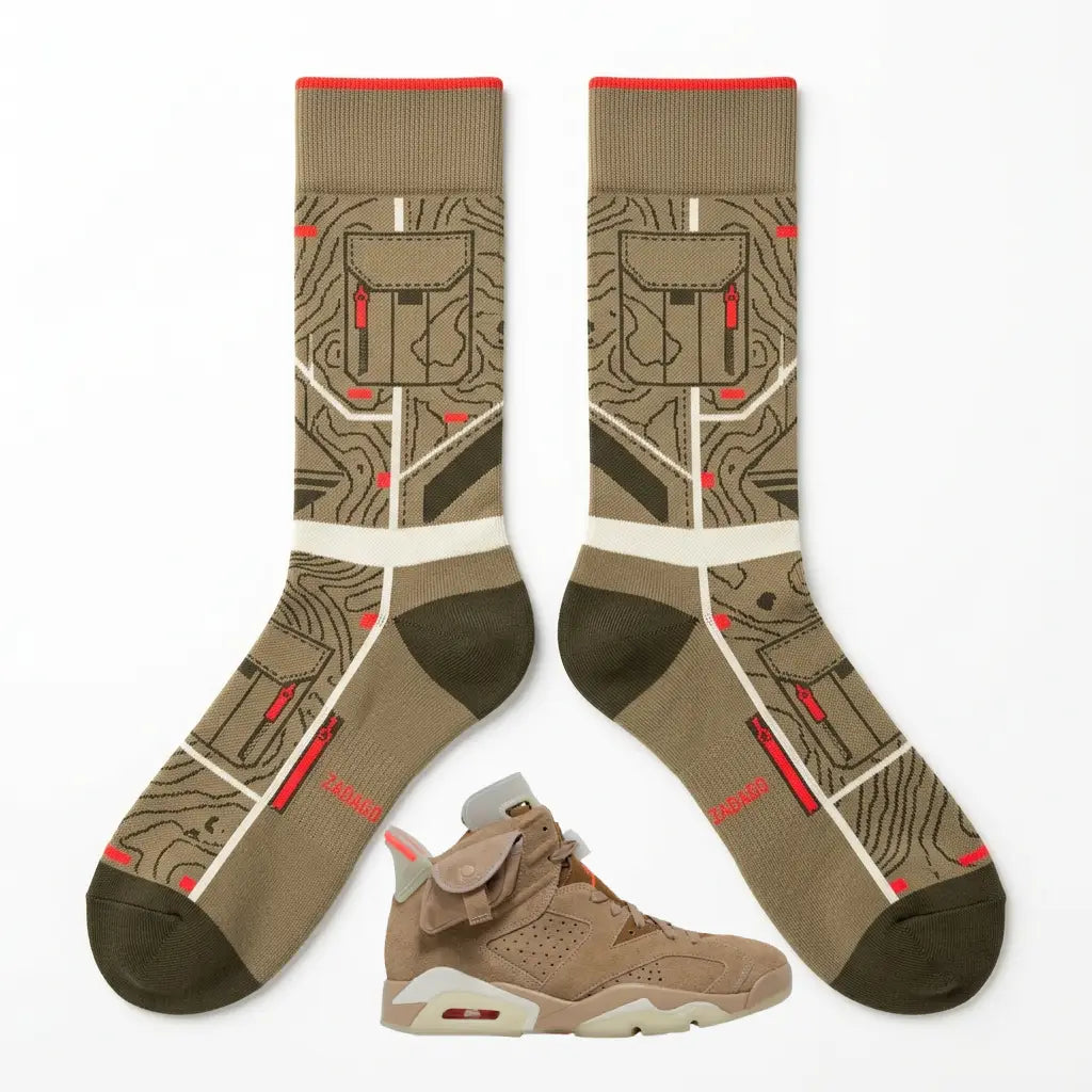British Khaki Socks – Travis Scott x Air Jordan 6 Retro Inspired Mid-Calf Unisex Crew Socks