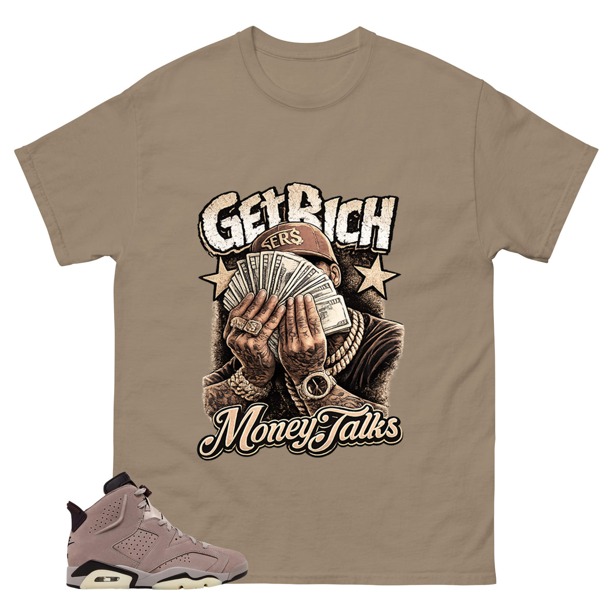 Brown Smoky Mauve 6s Zadago Shirt Get Rich Money Talk Graphic