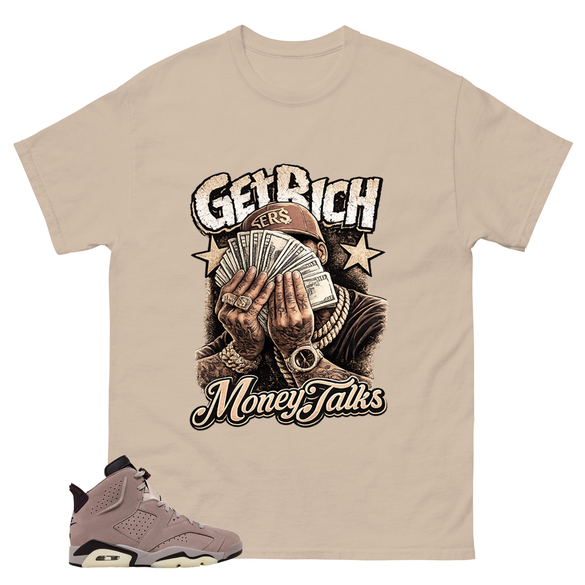 Brown Smoky Mauve 6s Zadago Shirt Get Rich Money Talk Graphic