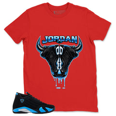 Bull Dripping Sneaker Shirt- Match Air Jordan 14 Black University Blue 2026