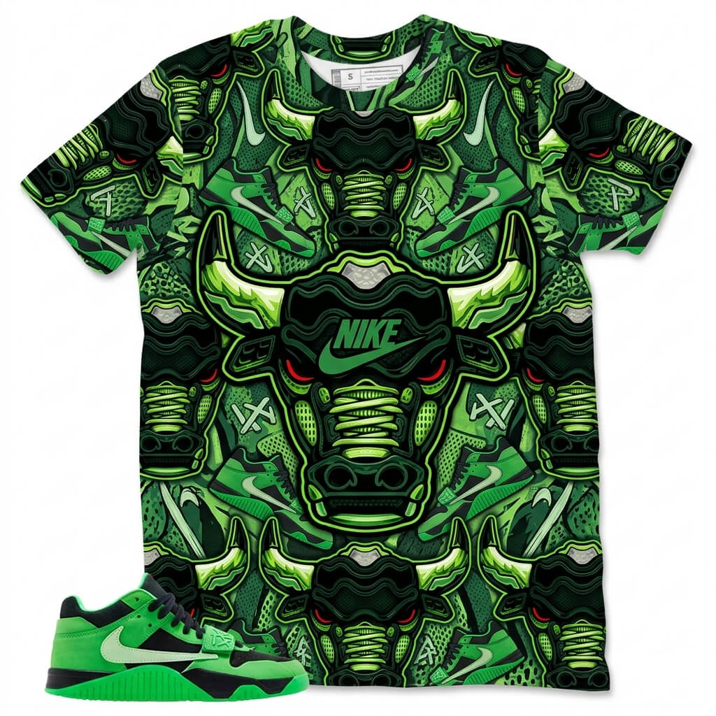 Bull Head All Over Print Shirt Match Travis Scott x Air Jordan Jumpman Green Spark