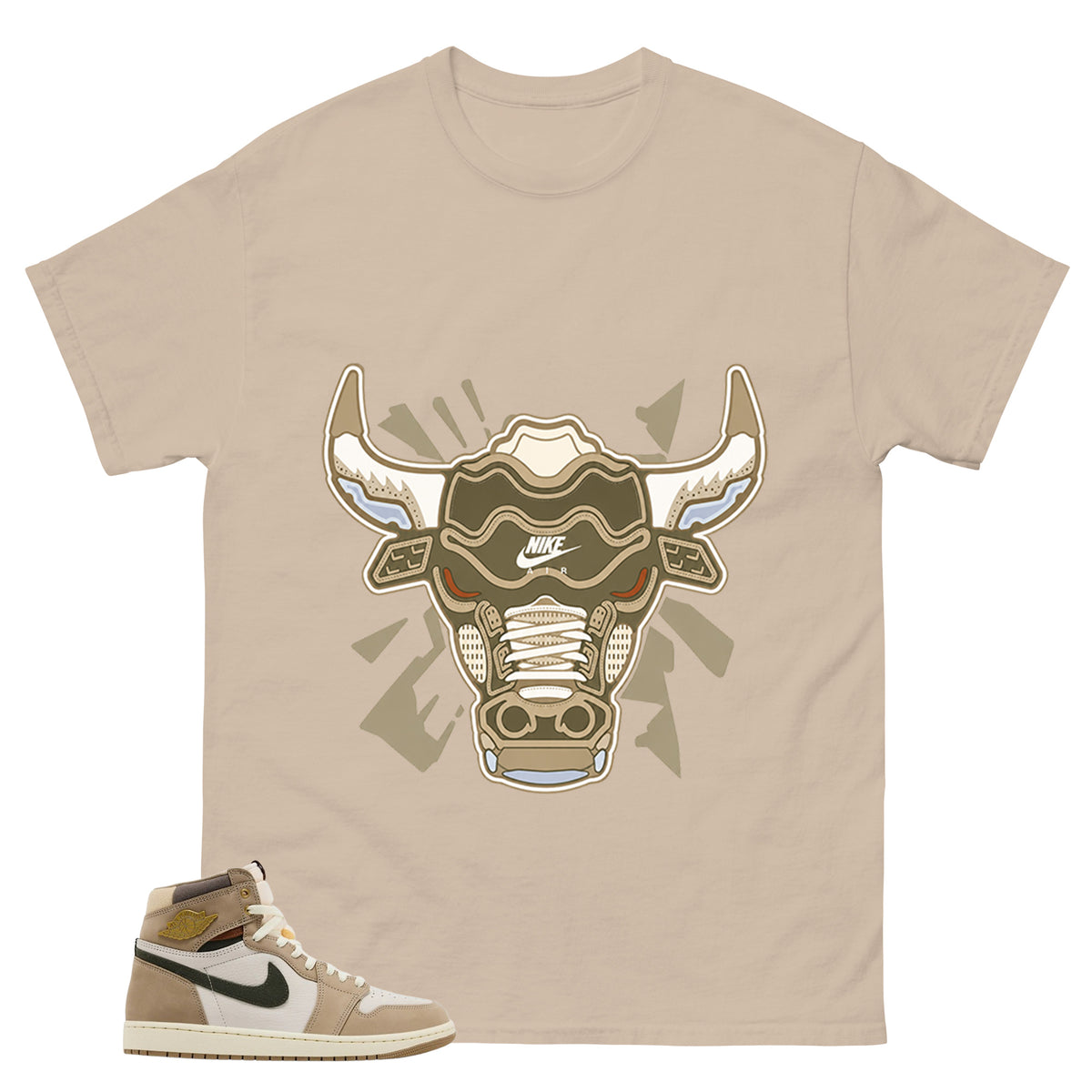 Bull Head Shirt - Match Cream Wmns Air Jordan 1 Khaki