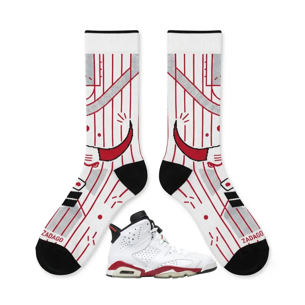 Bulls Sneaker Match Socks – Air Jordan 6 Retro Bulls Inspired Mid-Calf Unisex Crew Socks