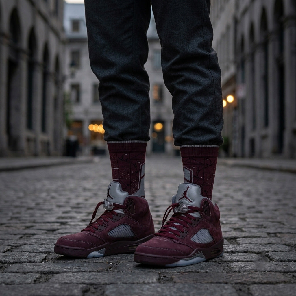 Burgundy Socks – Air Jordan 5 Inspired Mid-Calf Unisex Crew Socks