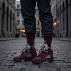 Burgundy Socks – Air Jordan 5 Inspired Mid-Calf Unisex Crew Socks