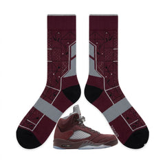 Burgundy Socks – Air Jordan 5 Inspired Mid-Calf Unisex Crew Socks