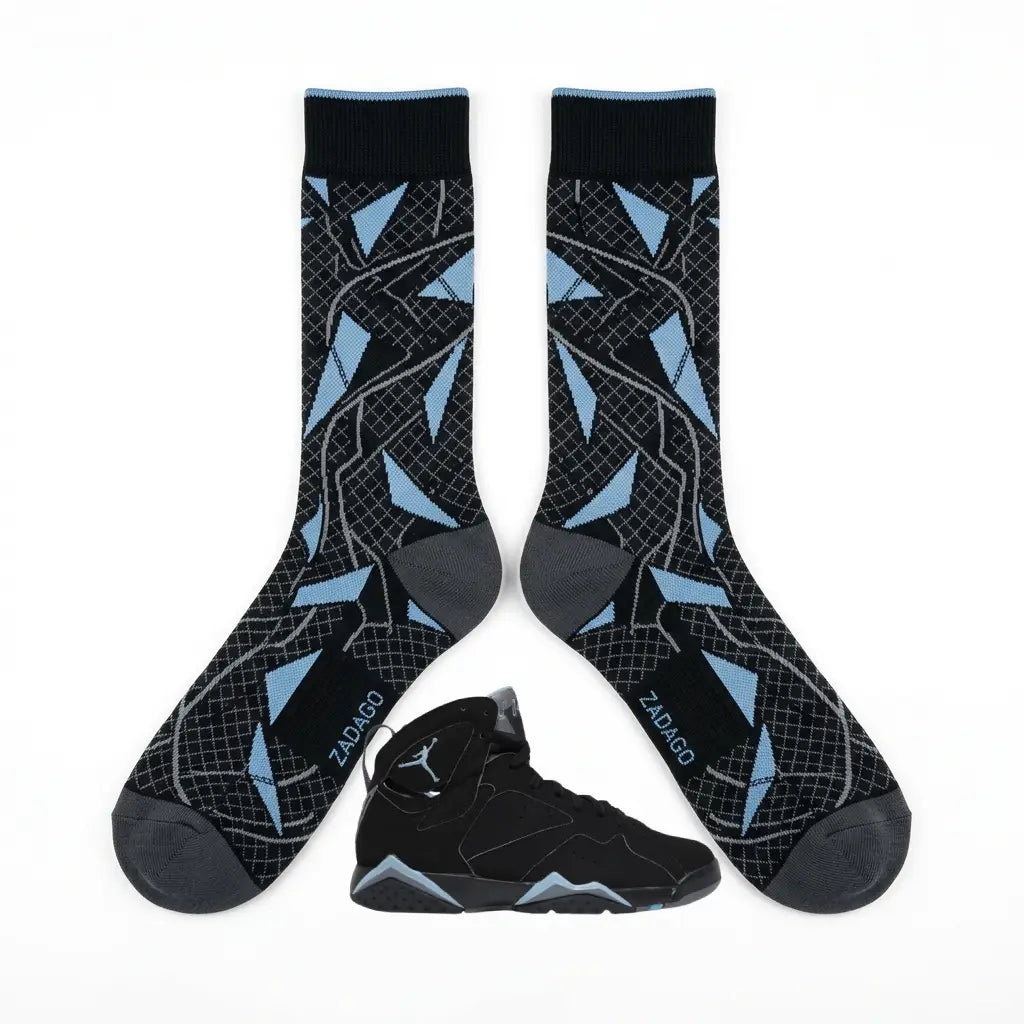 Chambray Sneaker Match Socks – Air Jordan 7 Retro 2006 Chambray Inspired Mid-Calf Crew Socks