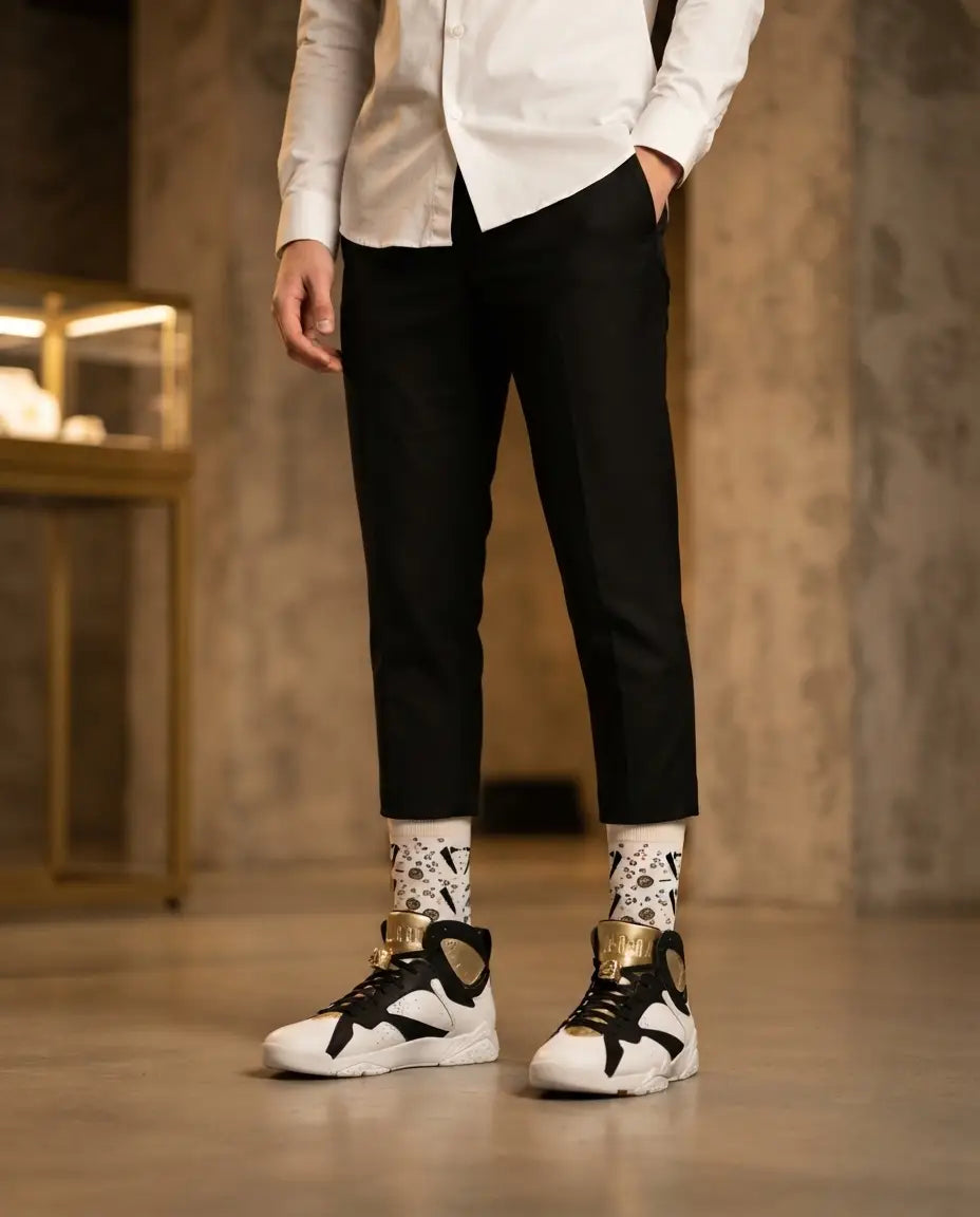 Champagne Sneaker Match Socks – Air Jordan 7 Retro Champagne Inspired Mid-Calf Crew Socks